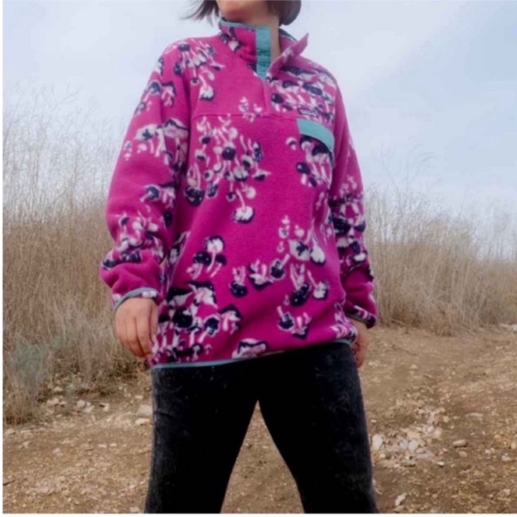 Patagonia Mushroom Forest Rare Synchilla Snap-T Fleece Pullover Magenta Medium